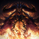 A piece of key Diablo Immortal art showing what appears to the The Devil engulfed in flames.